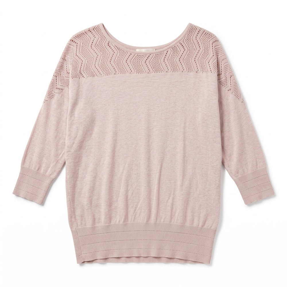 LC Lauren Conrad S Taupe Crochet Shoulder Yoke Sweater Womens Boho Casual